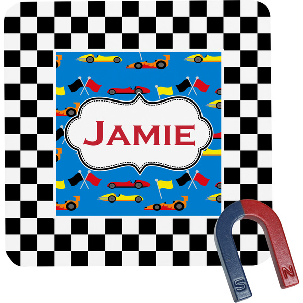 Custom Checkers & Racecars Square Fridge Magnet (Personalized)