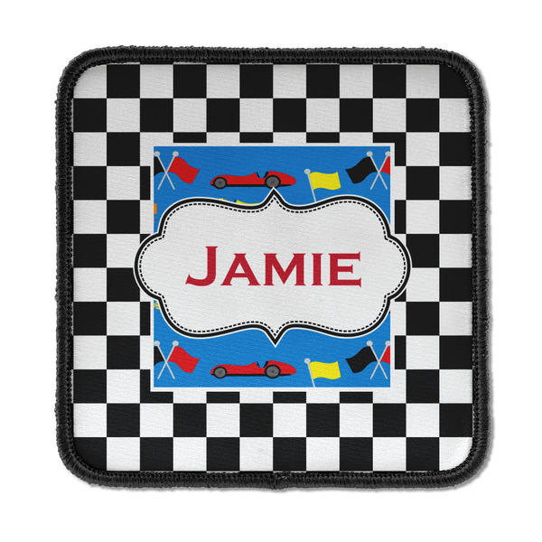 Custom Checkers & Racecars Iron On Square Patch w/ Name or Text