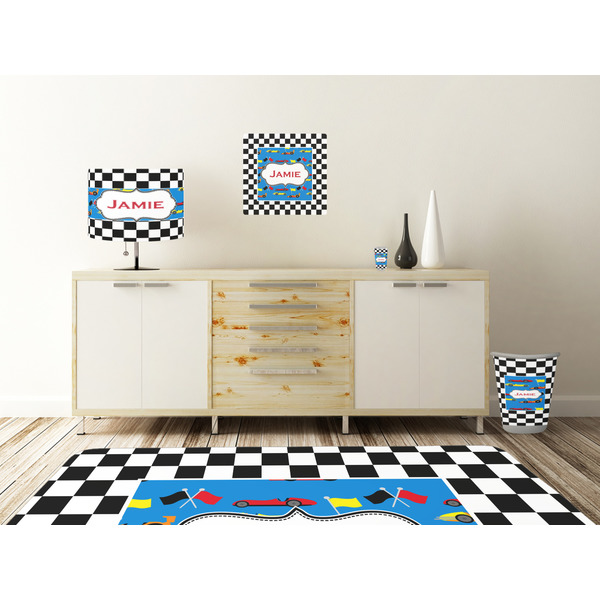 Checkers & Racecars Square Wall Decal Wooden Desk