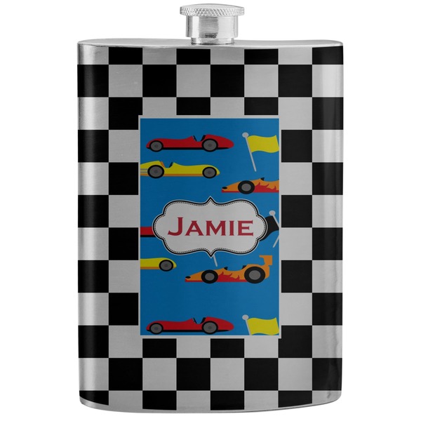 Custom Checkers & Racecars Stainless Steel Flask (Personalized)