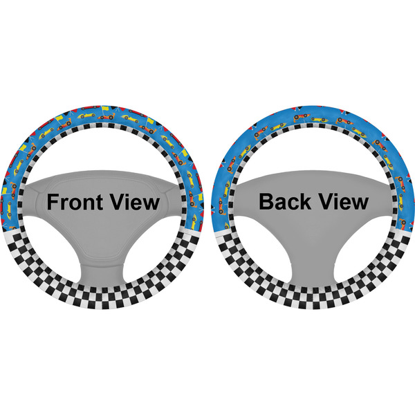Checkers & Racecars Steering Wheel Cover- Front and Back