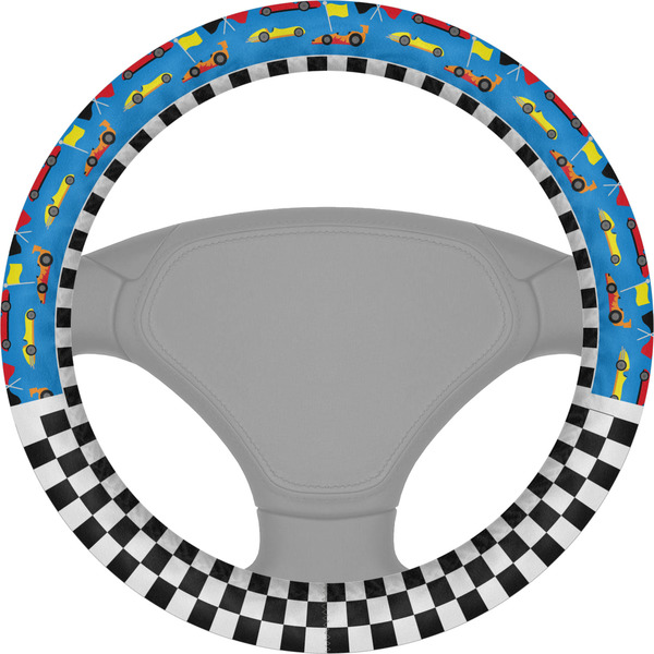 Custom Checkers & Racecars Steering Wheel Cover