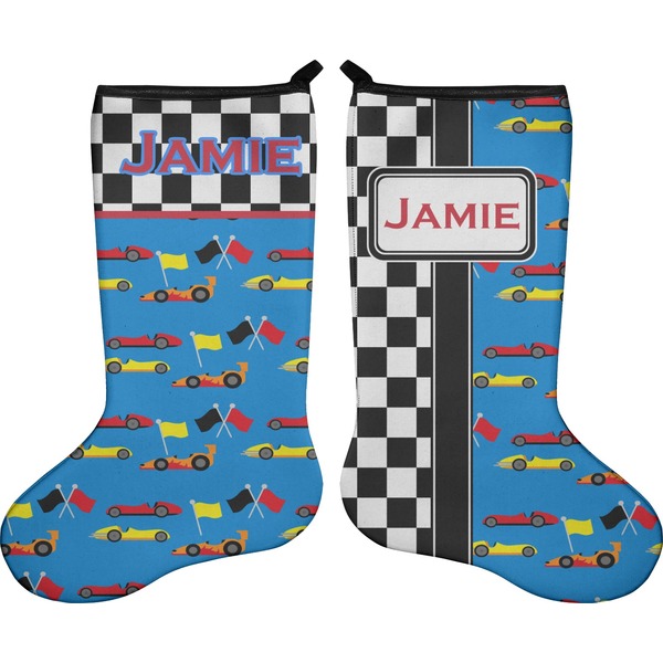 Custom Checkers & Racecars Holiday Stocking - Double-Sided - Neoprene (Personalized)