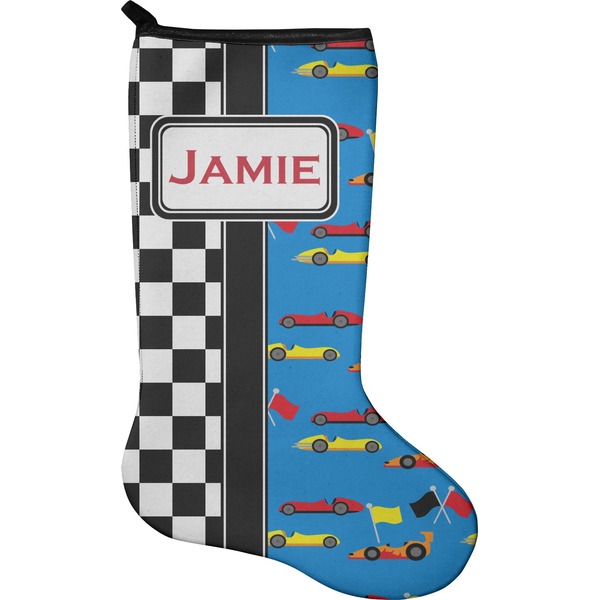 Custom Checkers & Racecars Holiday Stocking - Single-Sided - Neoprene (Personalized)