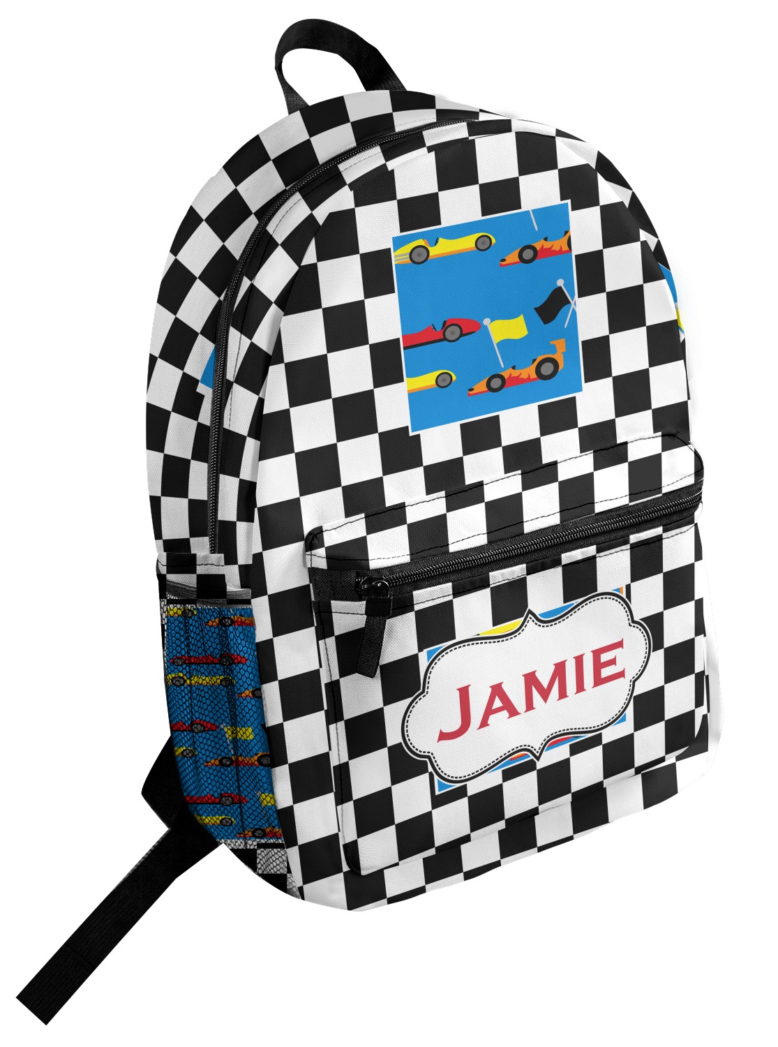 Custom Checkers & Racecars Student Backpack (Personalized) YouCustomizeIt