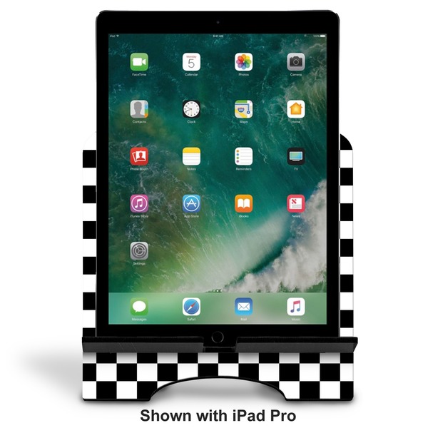 Checkers & Racecars Stylized Tablet Stand - Front with ipad