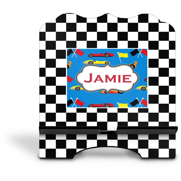 Checkers & Racecars Stylized Tablet Stand - Front without iPad