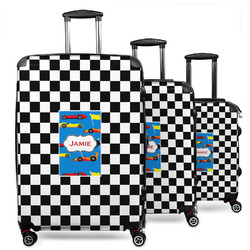 Checkers & Racecars 3 Piece Luggage Set - 20" Carry On, 24" Medium Checked, 28" Large Checked (Personalized)
