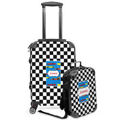 Checkers & Racecars Kids 2-Piece Luggage Set - Suitcase & Backpack (Personalized)