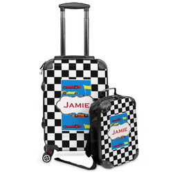 Checkers & Racecars Kids 2-Piece Luggage Set - Suitcase & Backpack (Personalized)