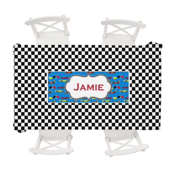 Custom Checkers & Racecars Tablecloth - 58"x102" (Personalized)