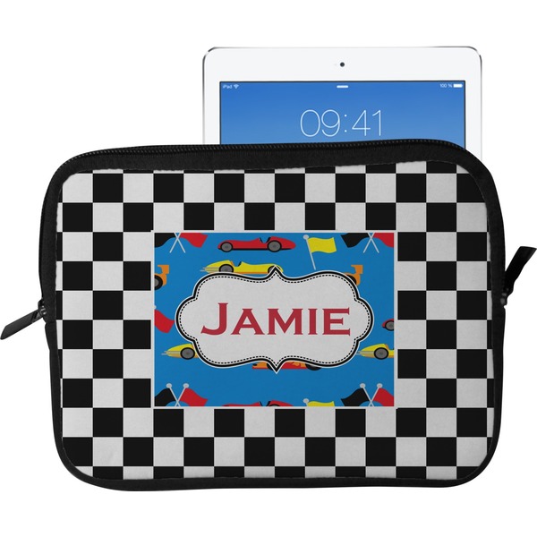 Custom Checkers & Racecars Tablet Case / Sleeve - Large (Personalized)