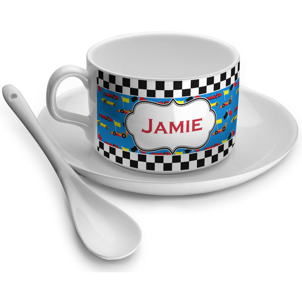 Custom Checkers & Racecars Tea Cup - Single (Personalized)