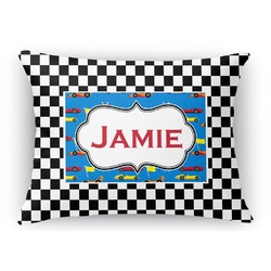 Checkers & Racecars Rectangular Throw Pillow Case - 12"x18" (Personalized)