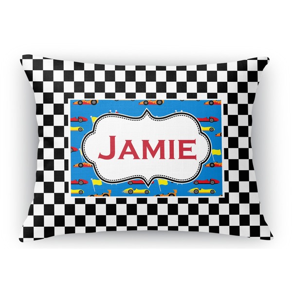 Custom Checkers & Racecars Rectangular Throw Pillow Case (Personalized)