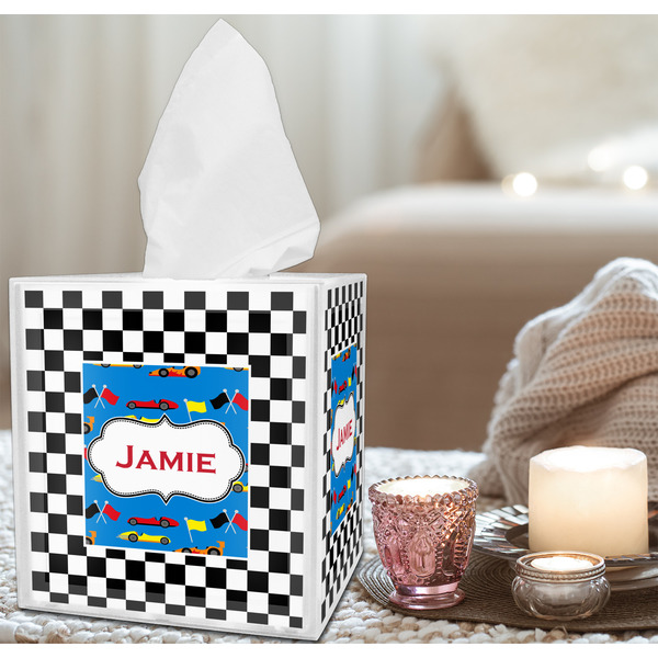 Checkers & Racecars Tissue Box - LIFESTYLE