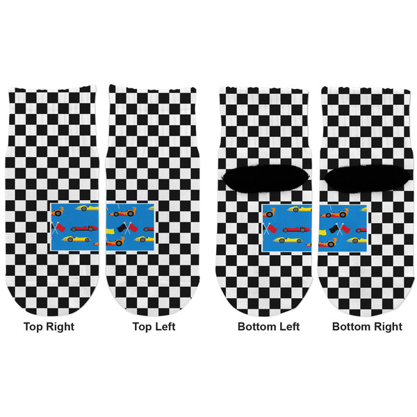 Checkers & Racecars Toddler Ankle Socks - Double Pair - Front and Back - Apvl