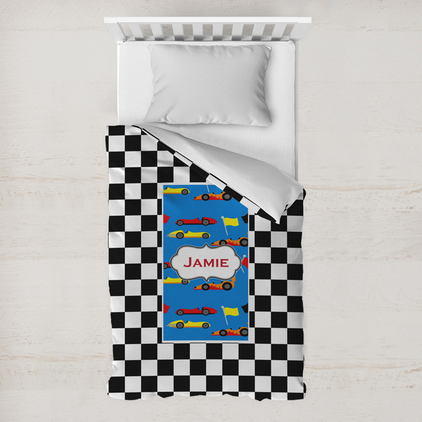Custom Checkers & Racecars Toddler Duvet Cover w/ Name or Text