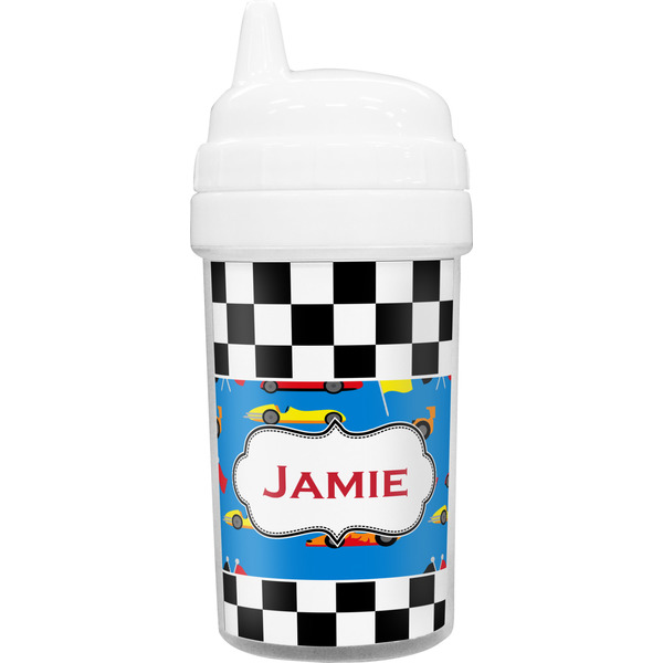 Custom Checkers & Racecars Toddler Sippy Cup (Personalized)