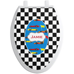 Checkers & Racecars Toilet Seat Decal - Elongated (Personalized)