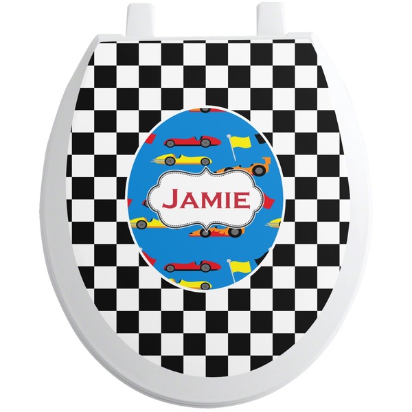 Custom Checkers & Racecars Toilet Seat Decal - Round (Personalized)