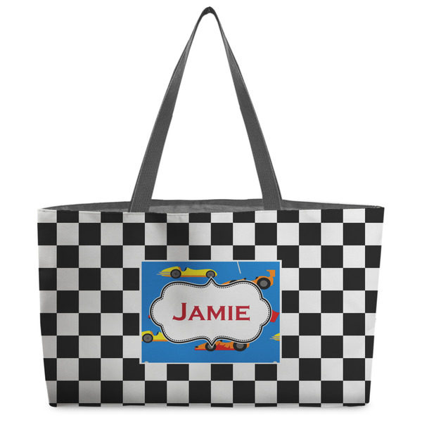 Custom Checkers & Racecars Beach Totes Bag - w/ Black Handles (Personalized)