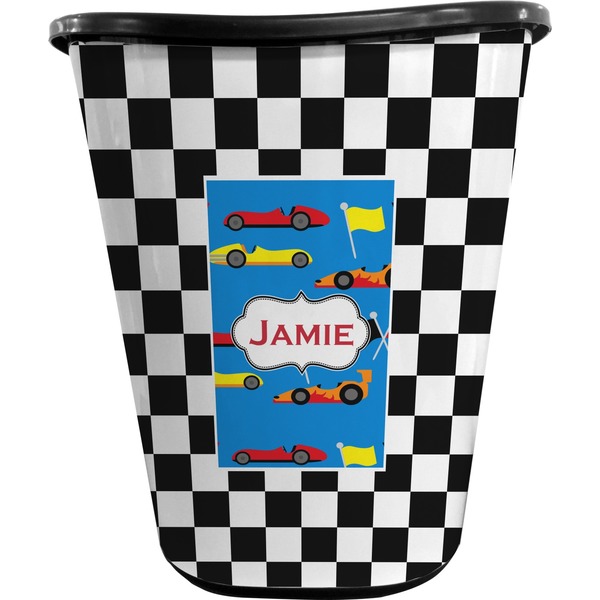 Custom Checkers & Racecars Waste Basket - Single Sided (Black) (Personalized)