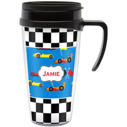 Checkers & Racecars Acrylic Travel Mug with Handle (Personalized)
