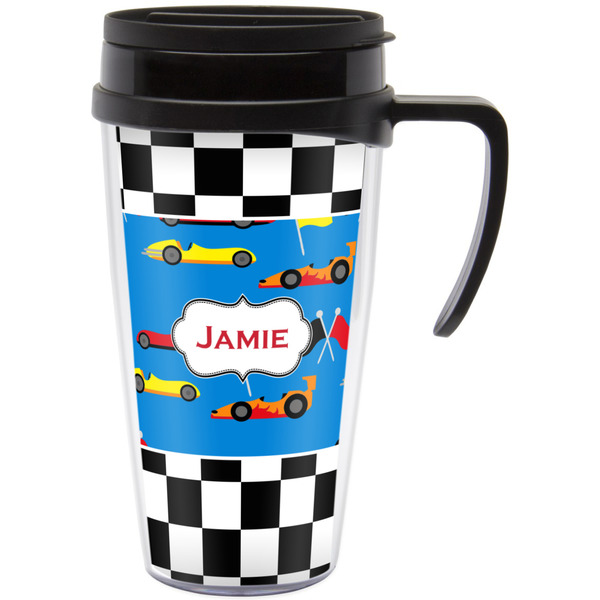 Custom Checkers & Racecars Acrylic Travel Mug with Handle (Personalized)