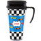 Checkers & Racecars Travel Mug with Black Handle - Front