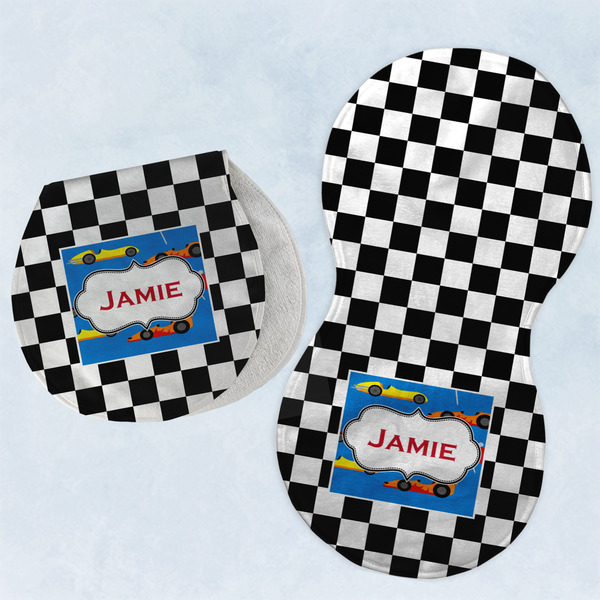 Custom Checkers & Racecars Burp Pads - Velour - Set of 2 w/ Name or Text