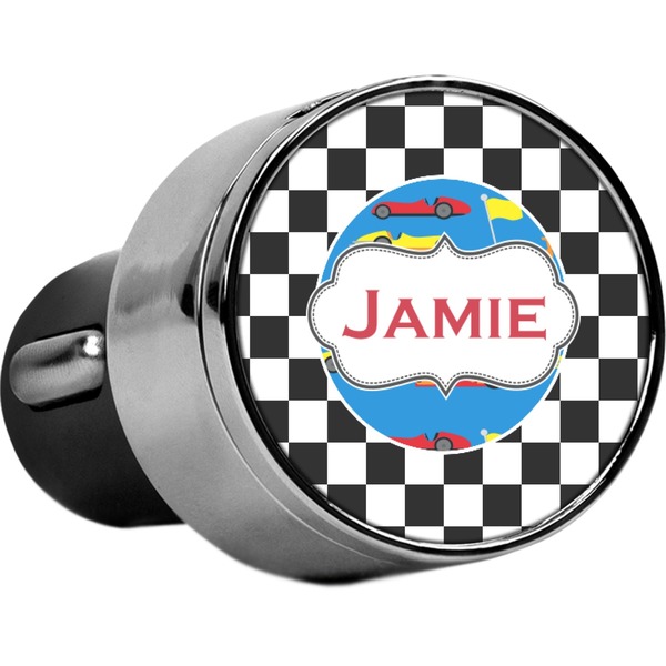 Custom Checkers & Racecars USB Car Charger (Personalized)