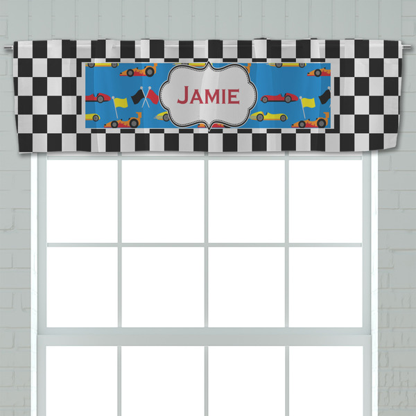 Checkers & Racecars Valance - Closeup on window