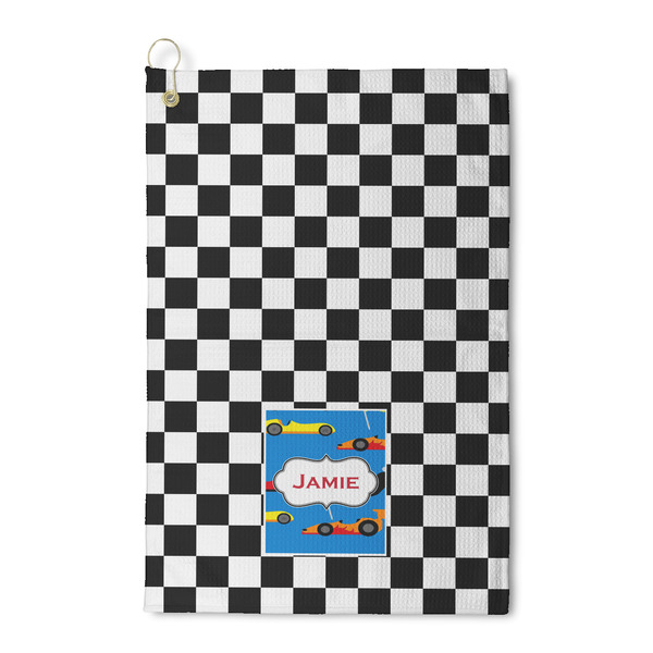 Custom Checkers & Racecars Waffle Weave Golf Towel (Personalized)