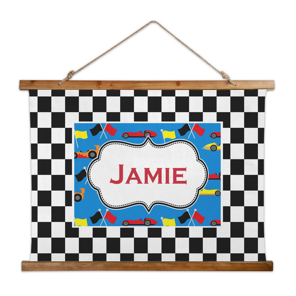Custom Checkers & Racecars Wall Hanging Tapestry - Wide (Personalized)
