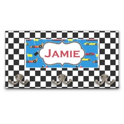 Checkers & Racecars Wall Mounted Coat Rack (Personalized)