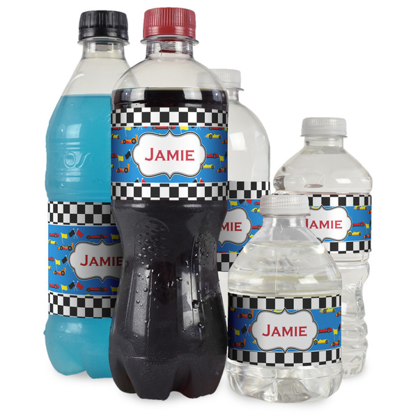 Checkers & Racecars Water Bottle Label - Multiple Bottle Sizes