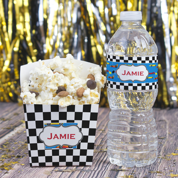 Checkers & Racecars Water Bottle Label - w/ Favor Box