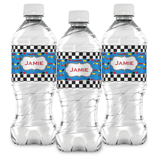 Checkers & Racecars Water Bottle Labels - Front View