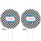 Checkers & Racecars White Plastic 4" Food Pick - Round - Double Sided - Front & Back