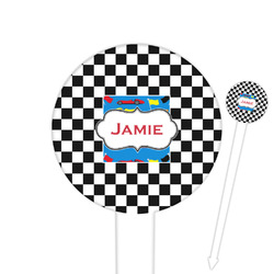 Checkers & Racecars Round Plastic Food Picks (Personalized)