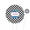 Checkers & Racecars White Plastic 6" Food Pick - Round - Closeup