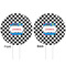 Checkers & Racecars White Plastic 6" Food Pick - Round - Double Sided - Front & Back