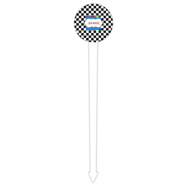 Checkers & Racecars White Plastic 6" Food Pick - Round - Single Pick