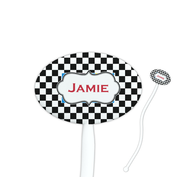 Custom Checkers & Racecars Oval Plastic Stir Sticks (Personalized)