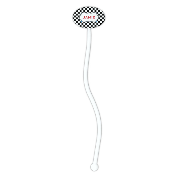 Checkers & Racecars White Plastic 7" Stir Stick - Oval - Single Stick
