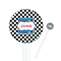 Checkers & Racecars 7" Round Plastic Stir Sticks - White - Single Sided (Personalized)