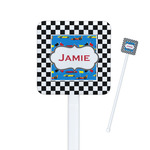 Checkers & Racecars Square Plastic Stir Sticks (Personalized)