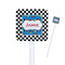 Checkers & Racecars White Plastic Stir Stick - Square - Closeup