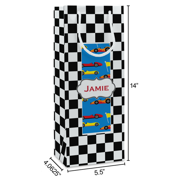 Checkers & Racecars Wine Gift Bag - Dimensions